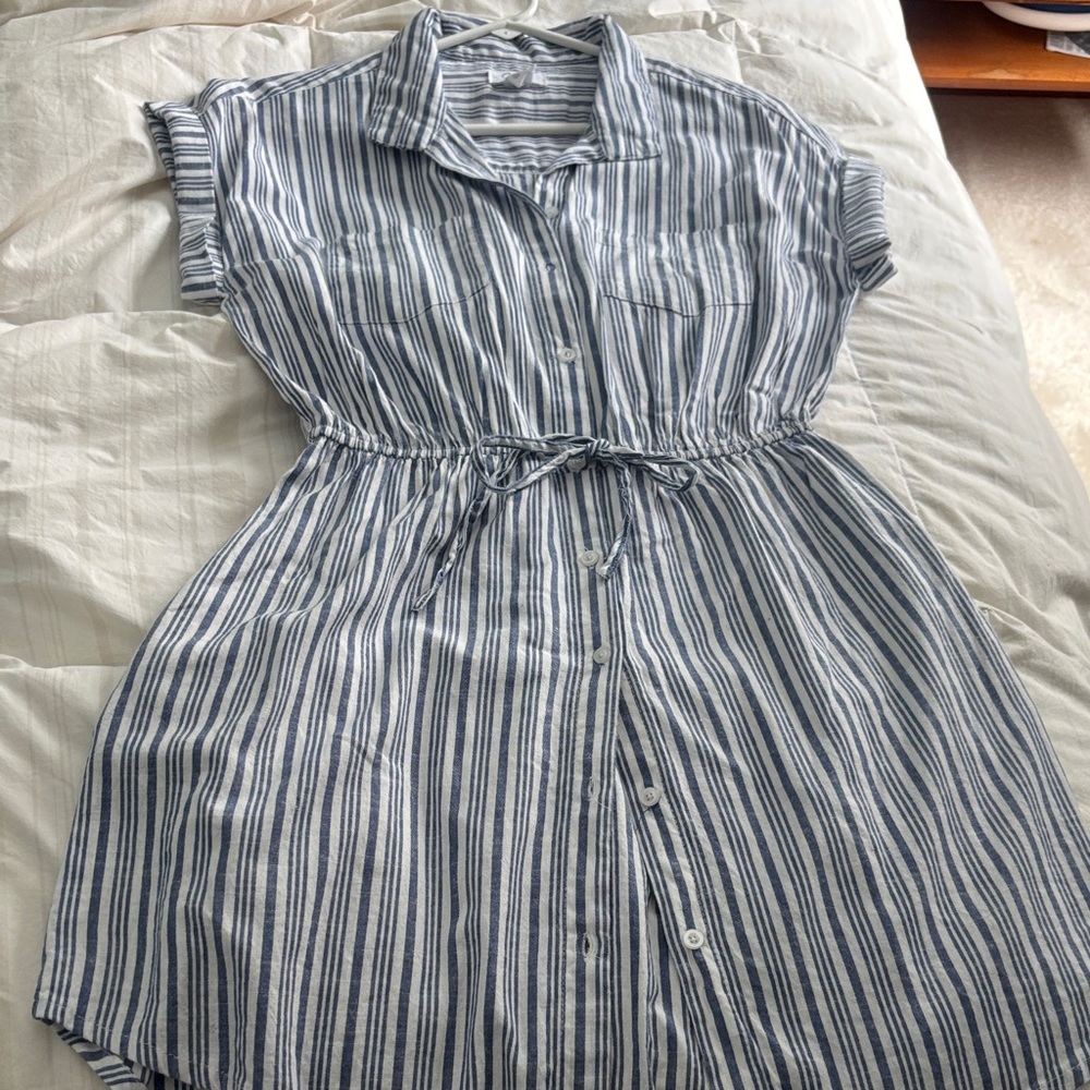 Striped Blue and White Shirt Dress
